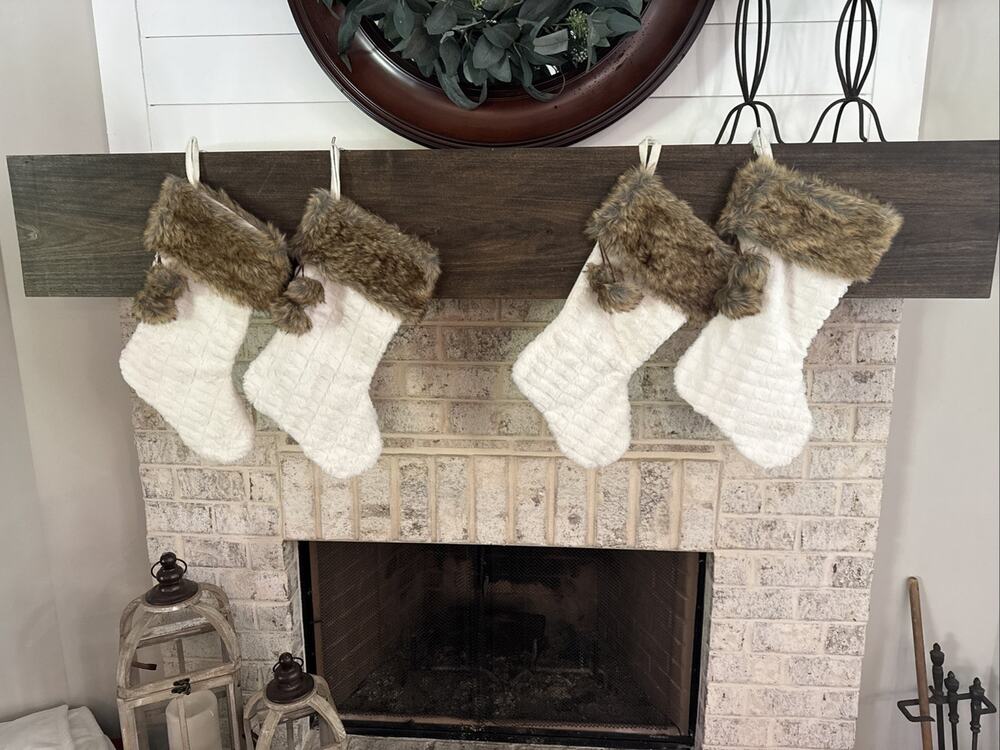 Christmas Stockings White With Brown Fur Set Of 4